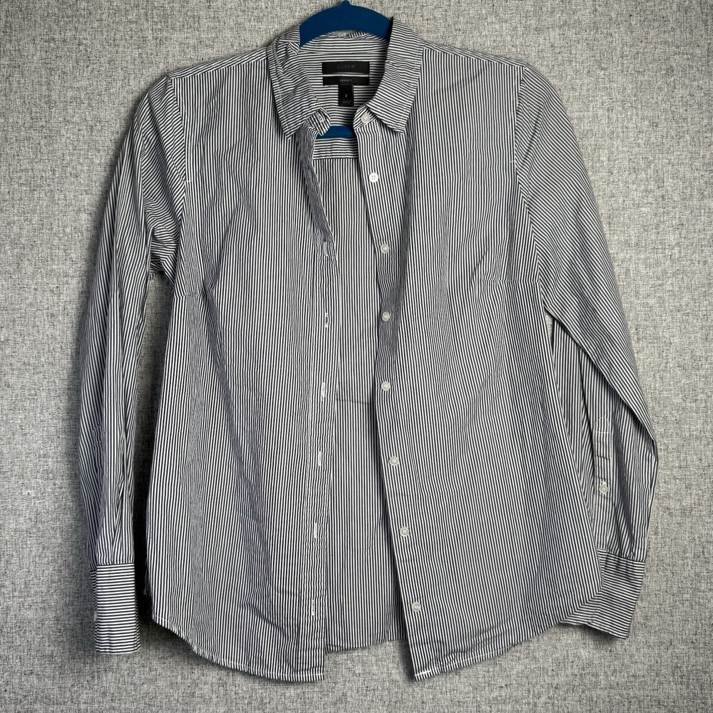 J. Crew Navy Blue White Stripe Perfect Button Down Shirt Size SMALL/2